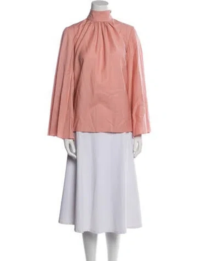 Pre-owned Emilia Wickstead Virgin Wool Mock Neck Blouse In Pink