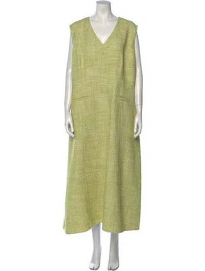 Pre-owned Emilia Wickstead V-neck Long Dress In Green