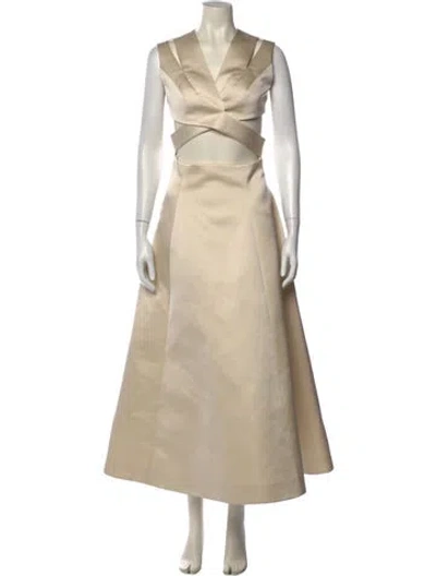 Pre-owned Emilia Wickstead V-neck Long Dress In Neutral
