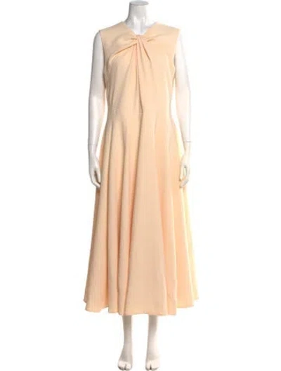 Pre-owned Emilia Wickstead V-neck Long Dress In Neutrals
