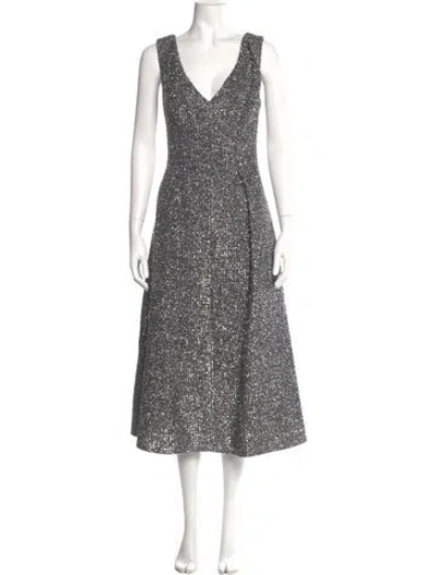 Pre-owned Emilia Wickstead V-neck Long Dress In Silver