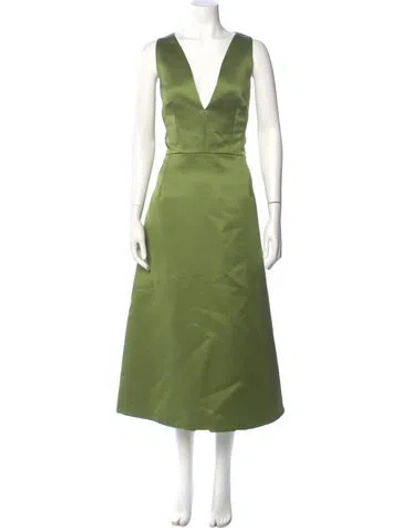 Pre-owned Emilia Wickstead V-neck Long Dress W/ Tags In Green