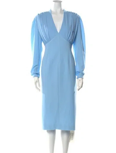Pre-owned Emilia Wickstead V-neck Midi Length Dress In Blue