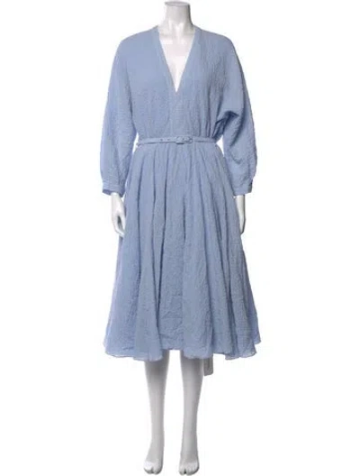 Pre-owned Emilia Wickstead V-neck Midi Length Dress In Blue