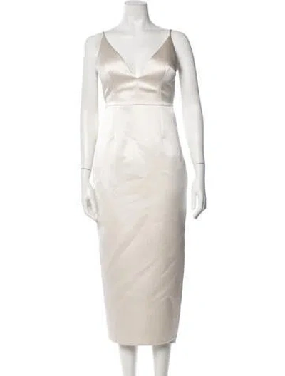Pre-owned Emilia Wickstead V-neck Midi Length Dress W/ Tags In Neutrals