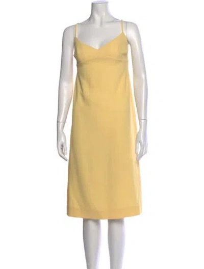Pre-owned Emilia Wickstead V-neck Midi Length Dress In Yellow