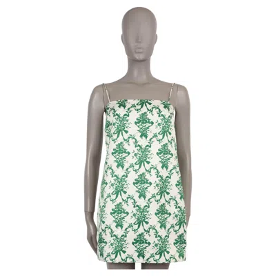 Pre-owned Emilia Wickstead White Green Polyester 2020 Miu Floral Faille Mini Dress Uk8 Xs