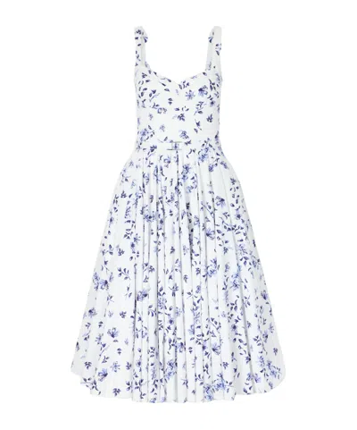 Emilia Wickstead Elita Belted Floral-print Cotton-poplin Midi Dress In White