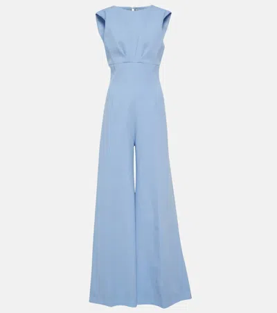 Emilia Wickstead Whitney Pleated Double-crepe Flared Jumpsuit In Celeste Blue