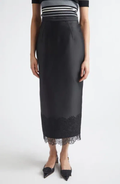 Emilia Wickstead Winny Lace Trim Cloqué Pencil Skirt In Black