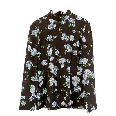 Pre-owned Emilia Wickstead Women's Rhonda Floral Print Blouse, Uk8, Black Crepe