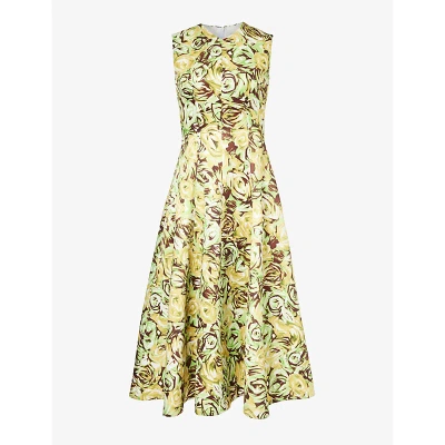 Emilia Wickstead Womens Abstract Roses Floral-print Flared-hem Woven Maxi Dress