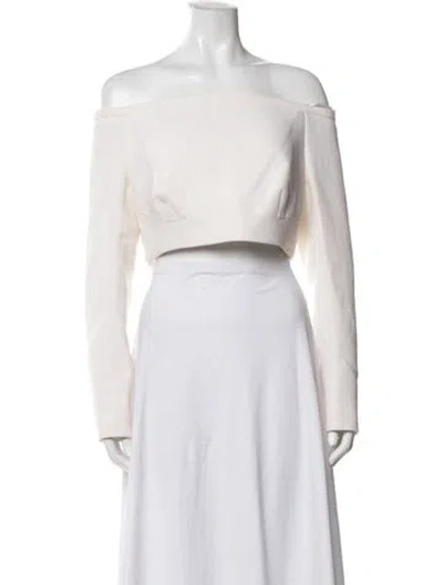 Pre-owned Emilia Wickstead Wool Off-the-shoulder Crop Top W/ Tags In Neutrals