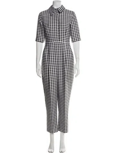 Pre-owned Emilia Wickstead Wool Plaid Print Jumpsuit In White