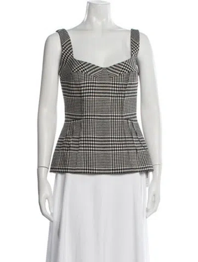 Pre-owned Emilia Wickstead Wool Plaid Print Top In Black/white