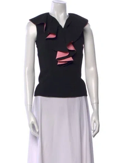 Pre-owned Emilia Wickstead Wool V-neck Top In Black