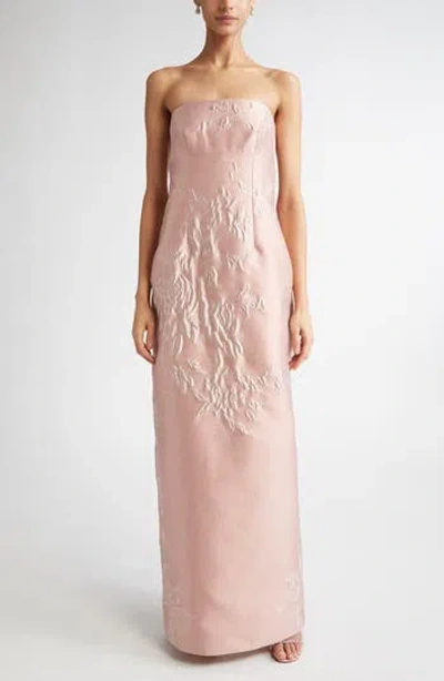 Emilia Wickstead Ximena Floral Jacquard Strapless Gown In Pink