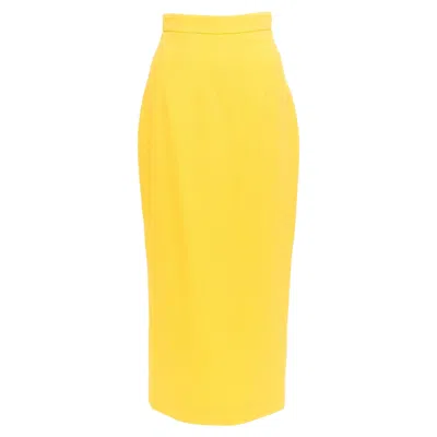 Pre-owned Emilia Wickstead Yellow Double Crepe High Waisted Darted Pencil Skirt Uk8 S