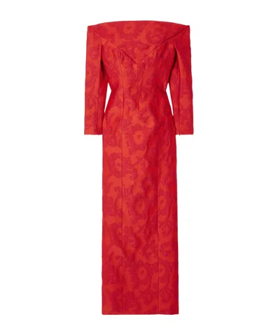 Emilia Wickstead Zarit Off-the-shoulder Bouclé-jacquard Maxi Dress In Red