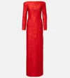 Emilia Wickstead Zarith Jacquard Off-shoulder Bouclé Maxi Dress In Red