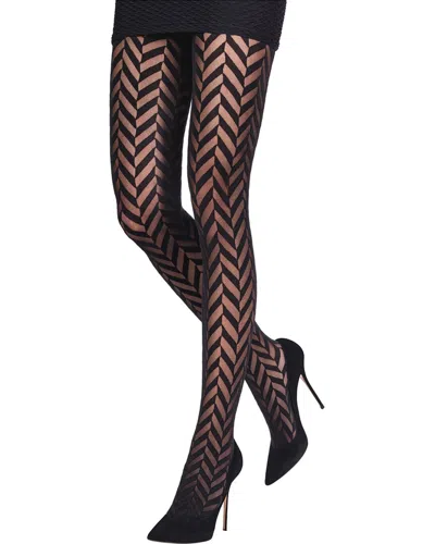 Emilio Cavallini Herringbone On 3d Tights In Black