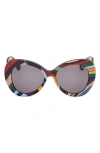 Pucci Emilio  56mm Round Sunglasses In Shiny Black Pattern/smoke
