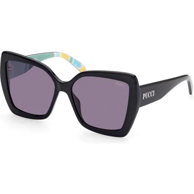 Pucci Emilio  58mm Butterfly Sunglasses In Shiny Black/smoke