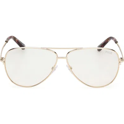Emilio Pucci 60mm Pilot Sunglasses In Gold/red/brown