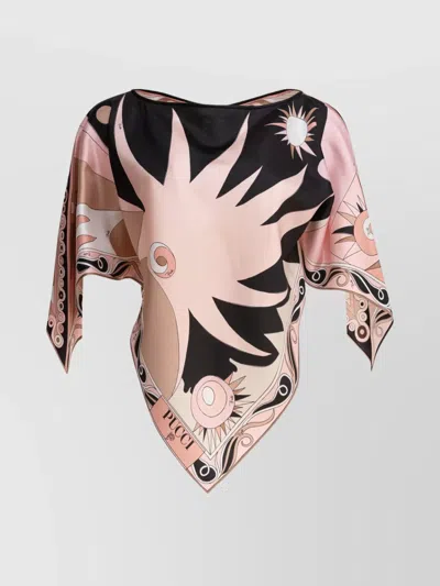 Emilio Pucci Abstract Boat Neckline Silk Loose Fit Top In Pink