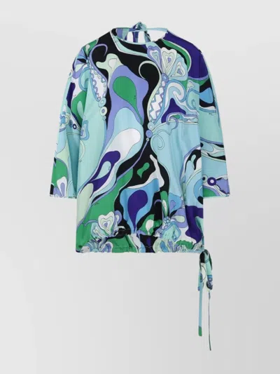 Emilio Pucci Abstract Pattern 3/4 Sleeves Shirt With Tie Detail