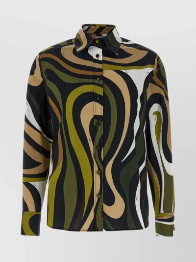 Emilio Pucci Abstract Pattern Collar Shirt With Long Sleeves In Green
