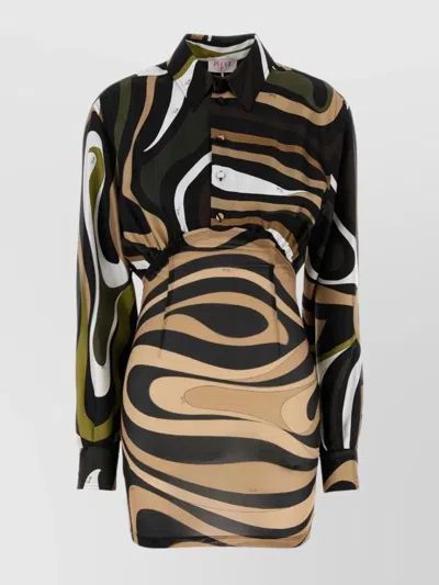 EMILIO PUCCI ABSTRACT PATTERN FITTED WAIST LONG SLEEVES MINI LENGTH