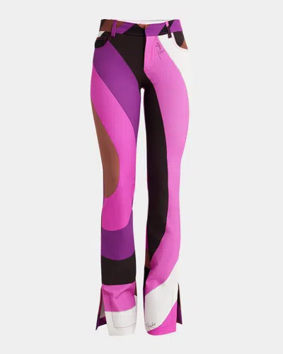 Emilio Pucci Abstract-print Bootcut-leg Slit-hem Trousers In Fuxia Marrone
