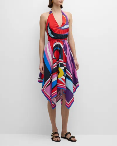Emilio Pucci Abstract-print Halter Handkerchief Dress In Peonia/rosso