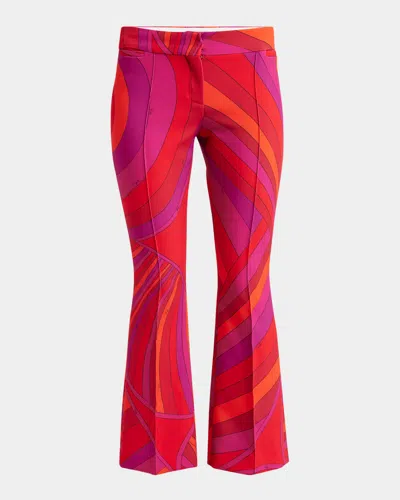 Emilio Pucci Abstract-print Kickflare Ankle Trousers In Rosso Fuxia