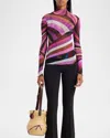 Pucci Abstract-print Mock-neck Tulle T-shirt In Fuxia Marrone