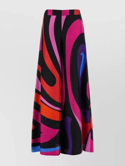 Emilio Pucci Abstract Print Silk Satin Trousers In Multi