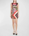 Pucci Abstract-print Silk Sleeveless Mini Shift Dress In Khaki/fuxia