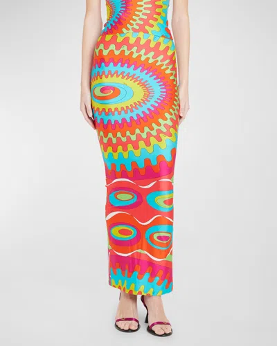 Emilio Pucci Abstract-print Zip-hem Maxi Skirt In Fuxia/arancio