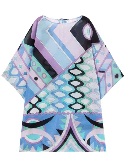 Emilio Pucci Abstract Printed Cotton Kaftan Dress In Clear Blue