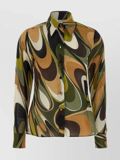 Emilio Pucci Abstract Wave Collared Shirt Long Sleeves