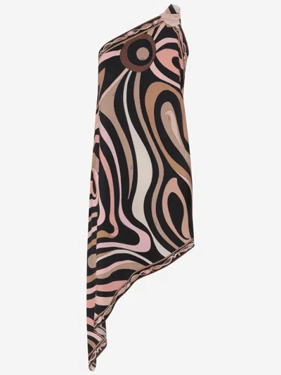 Emilio Pucci Asymmetrical Silk Dress With Marble Print