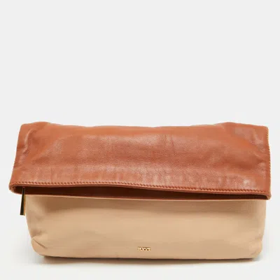 Emilio Pucci /beige Leather Fold Over Clutch In Brown
