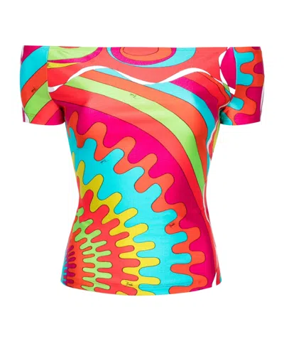 Pucci Bersaglio-print Off-shoulder Top In Multi
