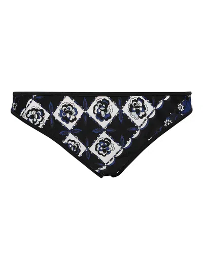 Emilio Pucci Lycra Bikini Panties Floral Pattern In Dark Blue