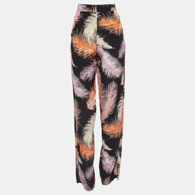 Pre-owned Emilio Pucci Black Feather Printed Silk Trouser S