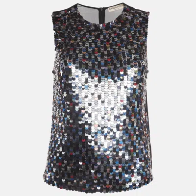 Pre-owned Emilio Pucci Black Sequin And Silk Sleeveless Top S