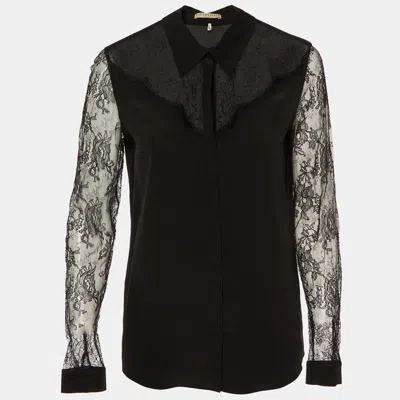 Pre-owned Emilio Pucci Black Silk Lace Trim Button Front Shirt M
