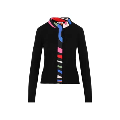 Emilio Pucci Black Wool Knit Sweater For Women With Embroidered Details