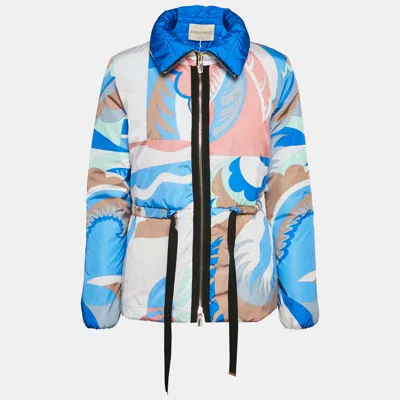 Pre-owned Emilio Pucci Blue Fluilio Print Nylon Down Jacket S